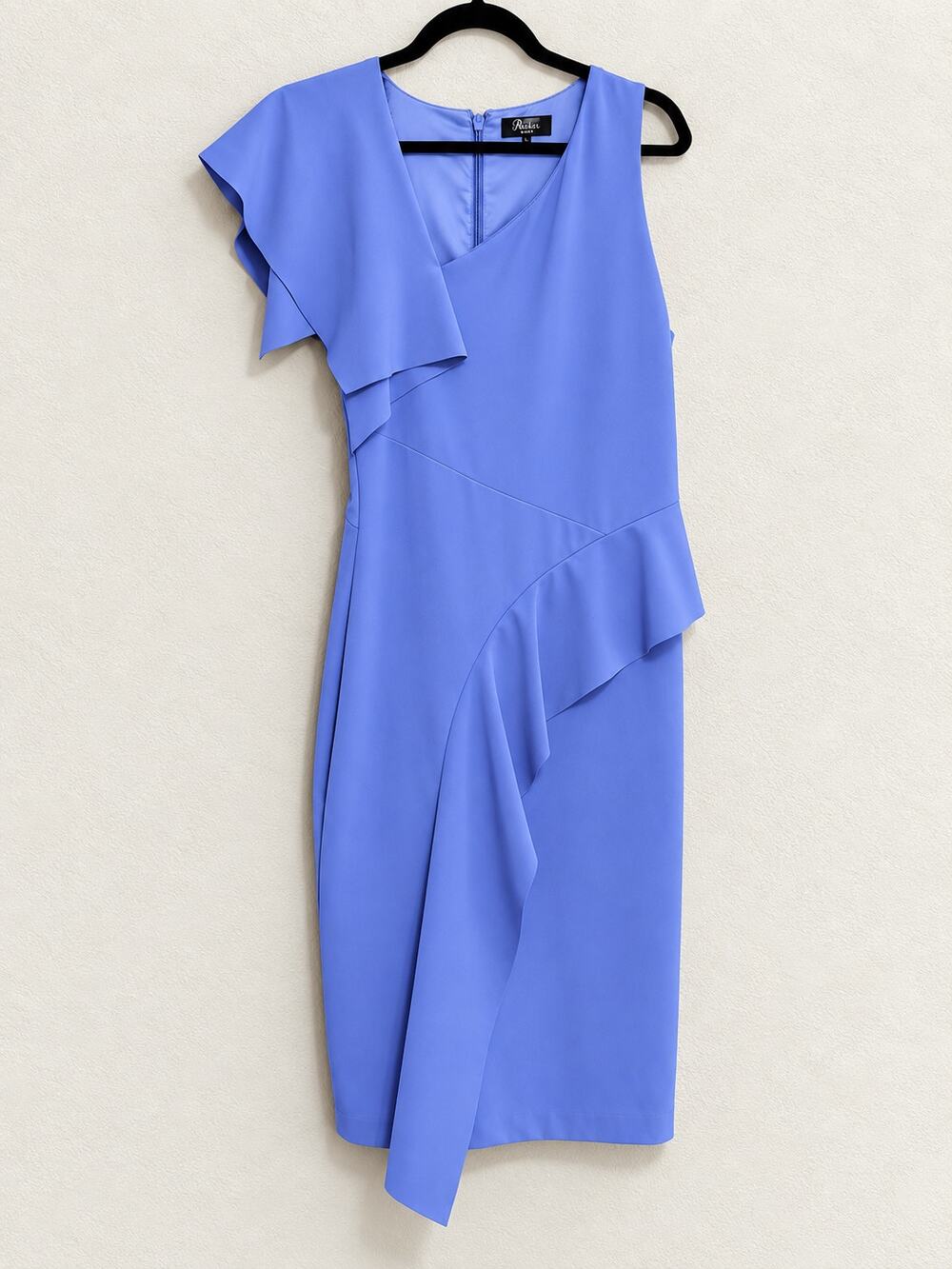 Parker Shara Periwinkle Blue Asymmetric Ruffle Midi Dress Size 8